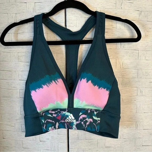 Adidas x Farm Rio Aeroready All-Over Print Green Sports Bra Top Size L - Picture 3 of 7
